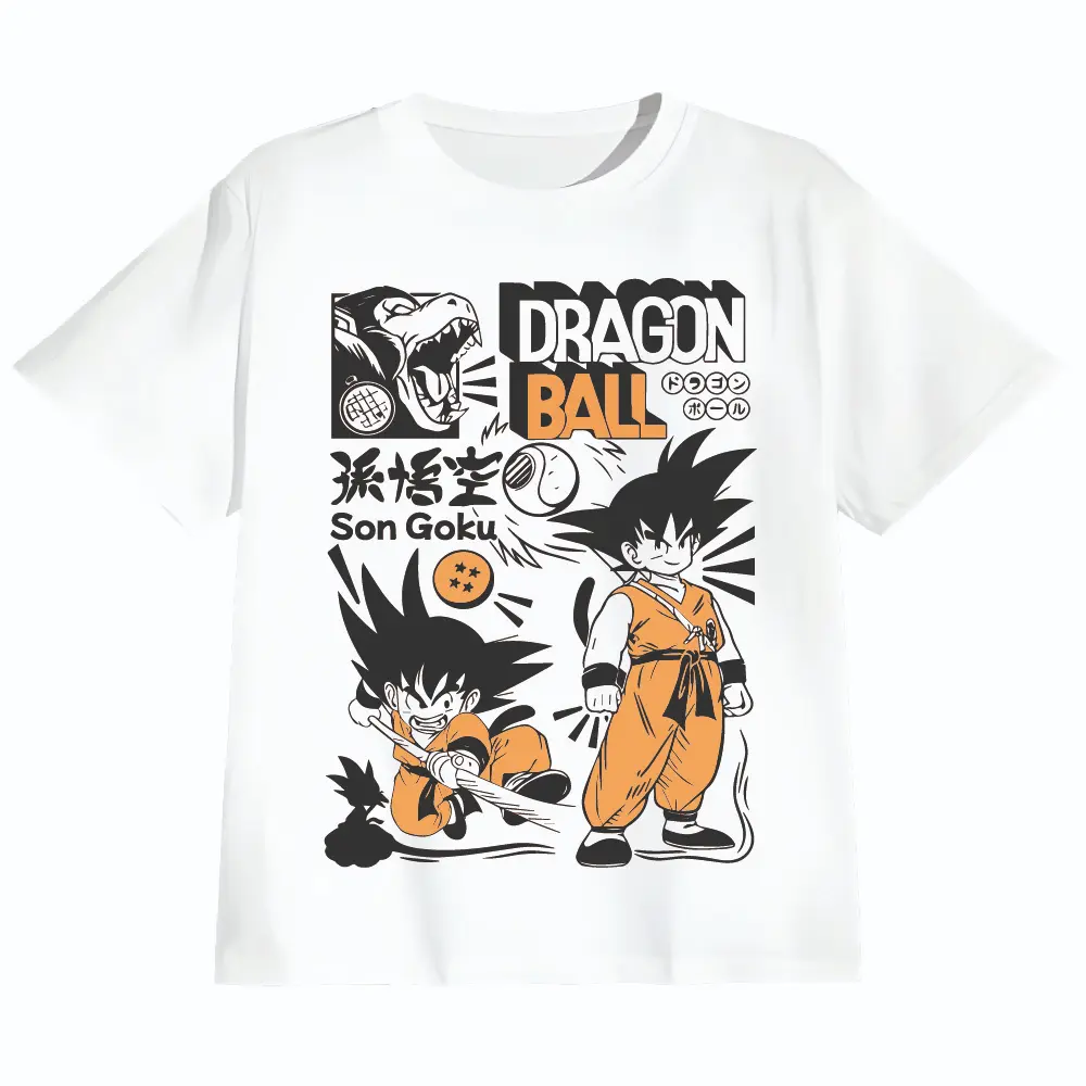 Camiseta blanca 100% algodón con estampado de Goku de Dragon Ball