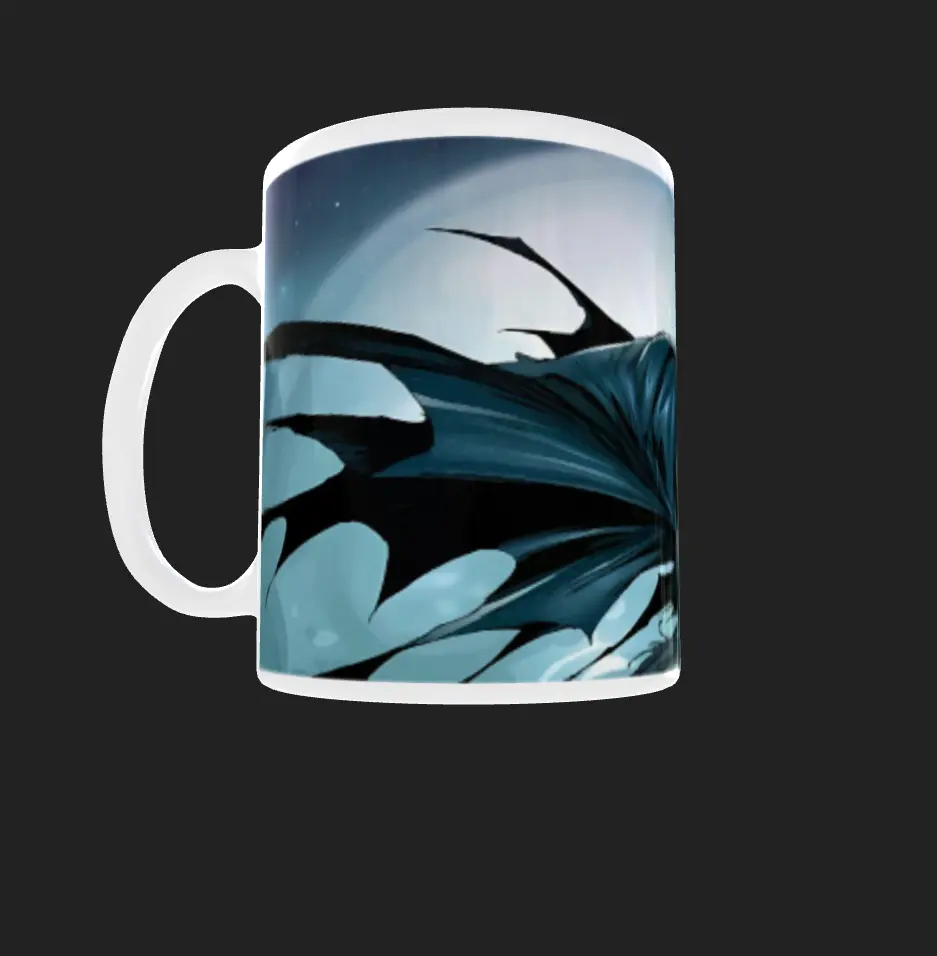 Mug blanco de cerámica estampado con ilustración clásica de Batman estilo cómic.