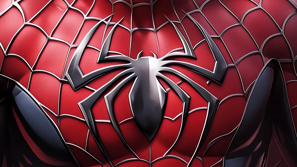 Ilustración plana panorámica en alta resolución del pecho del traje clásico de Spider-Man para estampado de tazas.