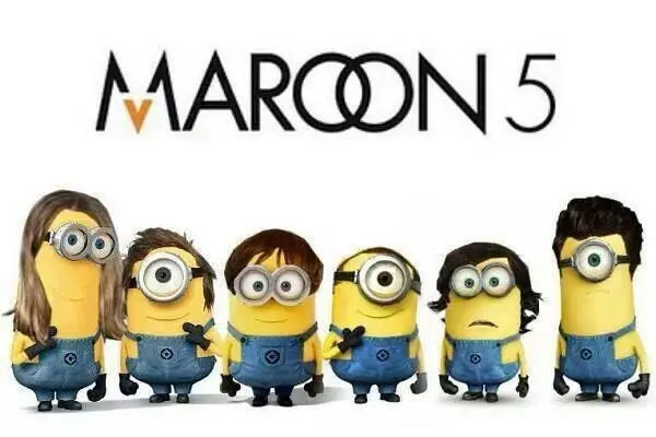 Pocillo de cerámica blanco con interior amarillo estampado con los Minions caracterizados como la banda Maroon 5.