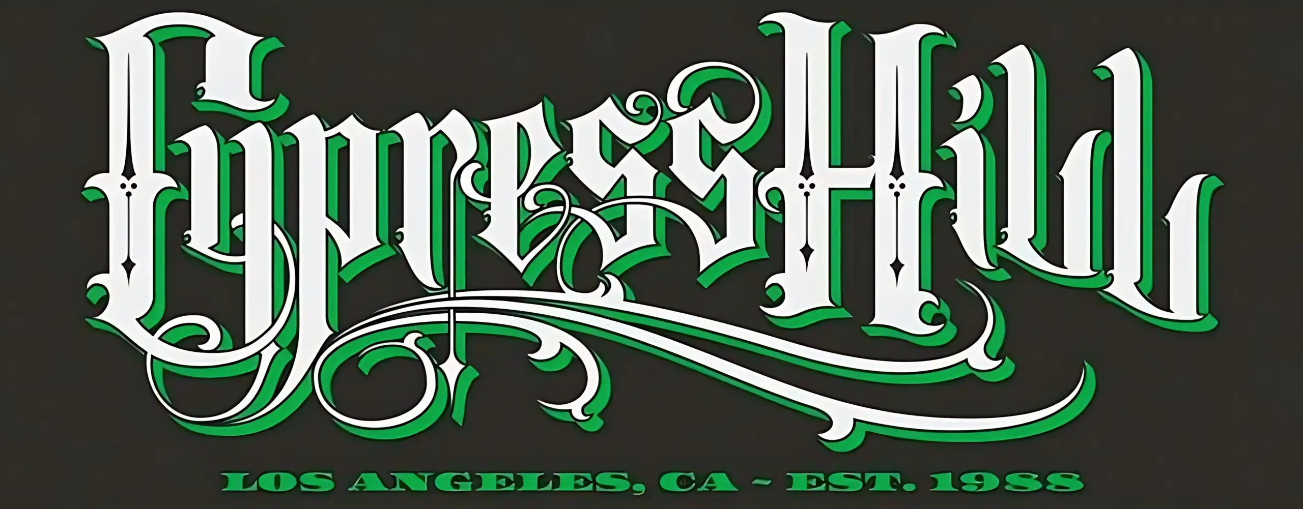 Pocillo de cerámica negro de Cypress Hill impreso con el logo verde y blanco de la banda.