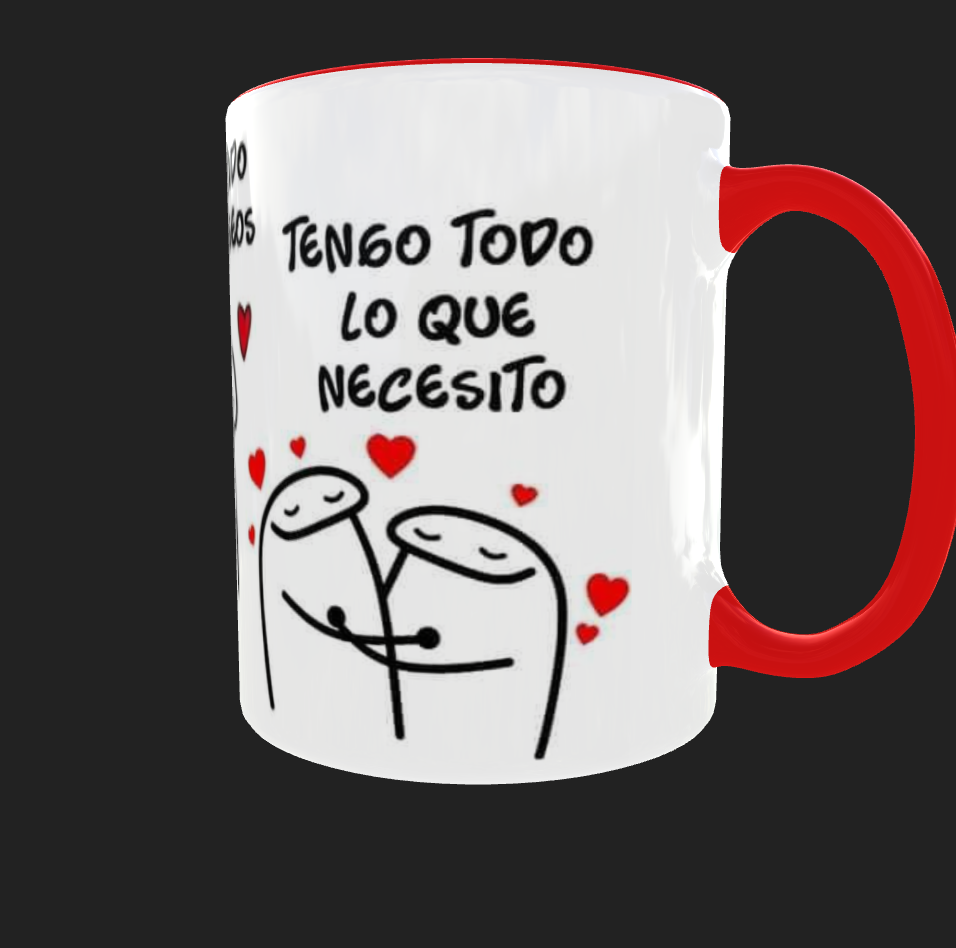 Mockup 3D de mug de cerámica con diseño de Flork y la frase Ya no pido más deseos para regalo de Amor y Amistad.